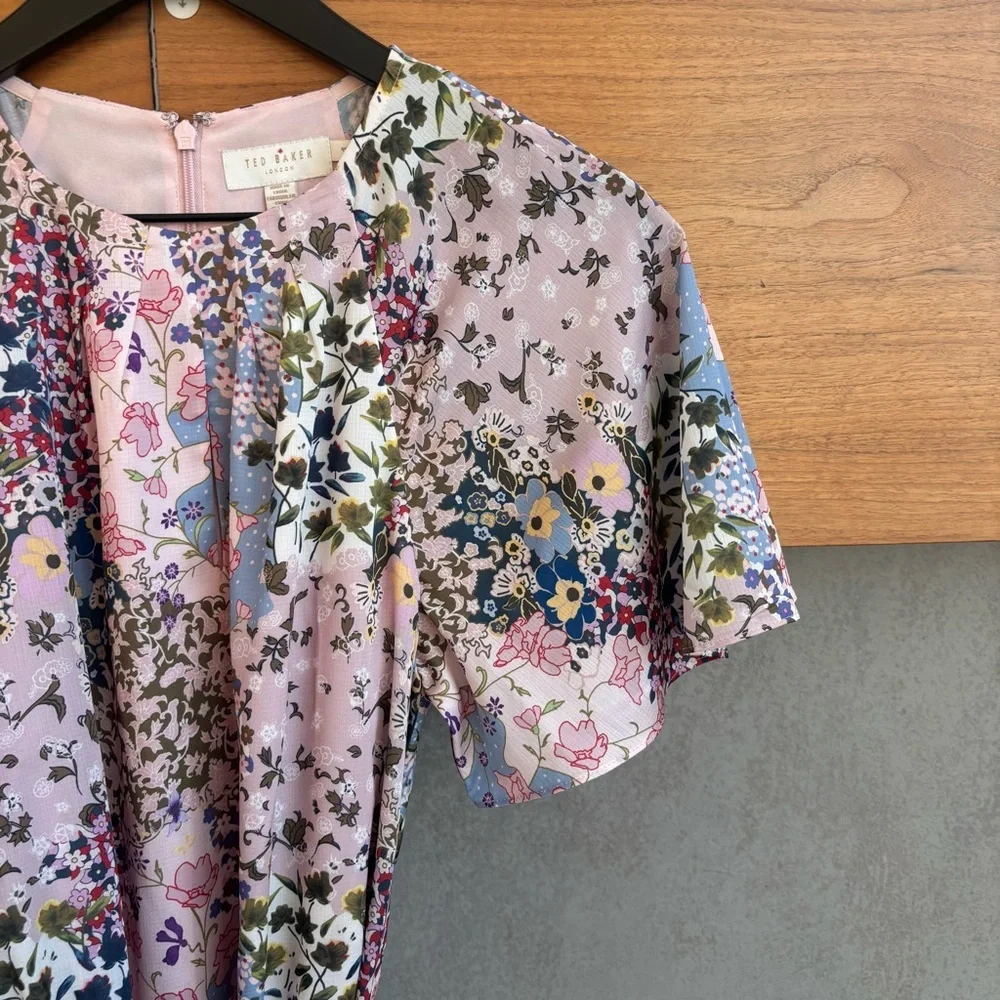 Ted Baker Lalu urban printed fluted hem mini dress, Size 2 - Picture 13 of 16